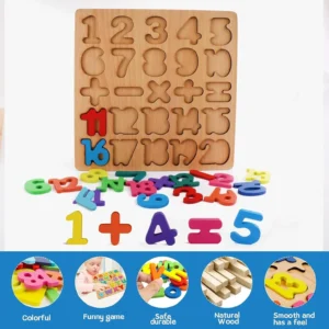 Learn With Fun Kids Wooden Learning Puzzle Alphabet Numbers Shapes Board Toy (Multicolor)